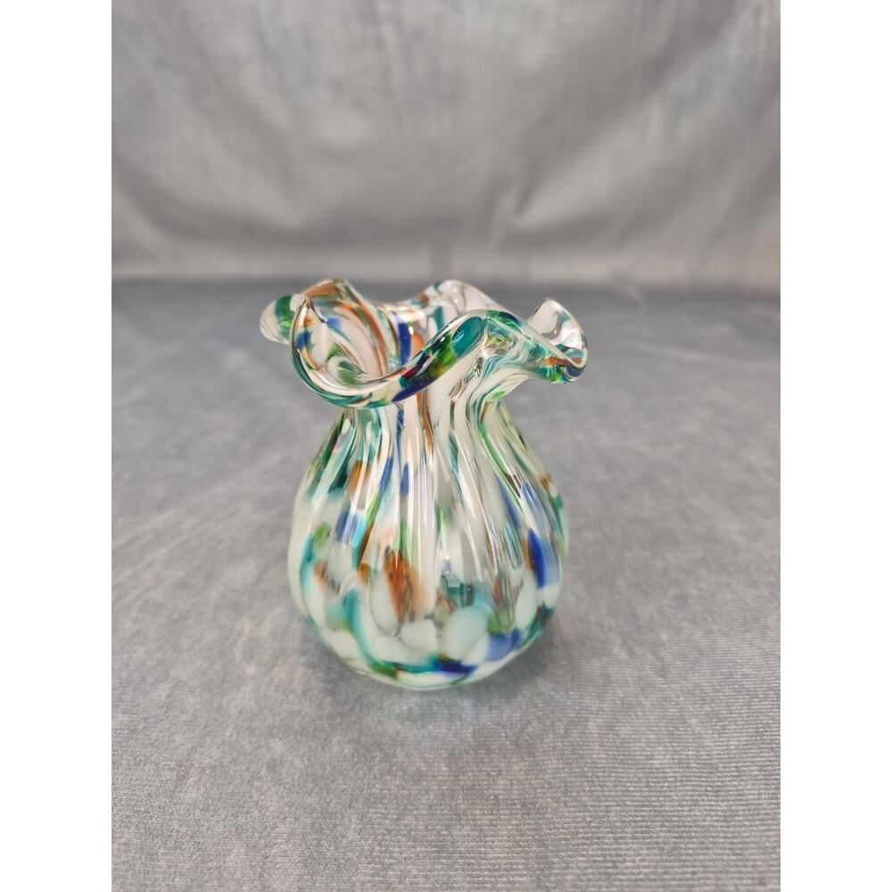 Confetti Ruffled Vase Art Handblown Glass Mid Century Modern